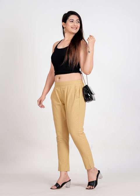 Women's Camel Cotton Trouser Pant