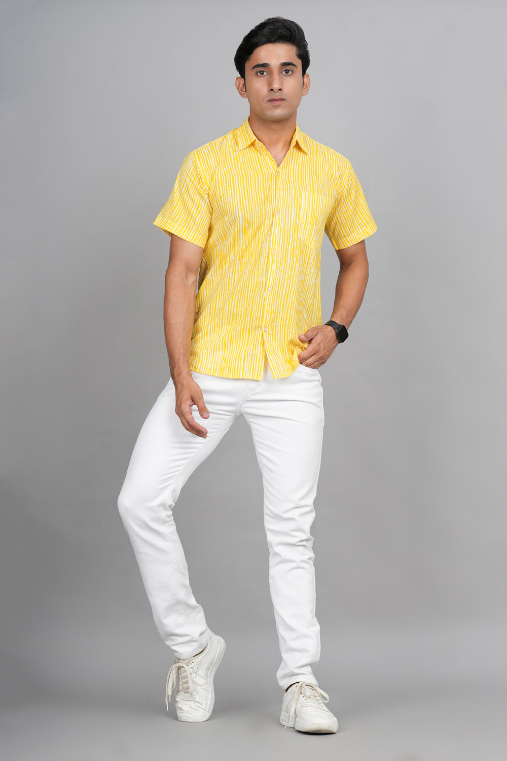 Yellow Embroidered Shirt White Pant and Shoes OOTD for men  Best Fashion  Blog For Men  TheUnstitchdcom