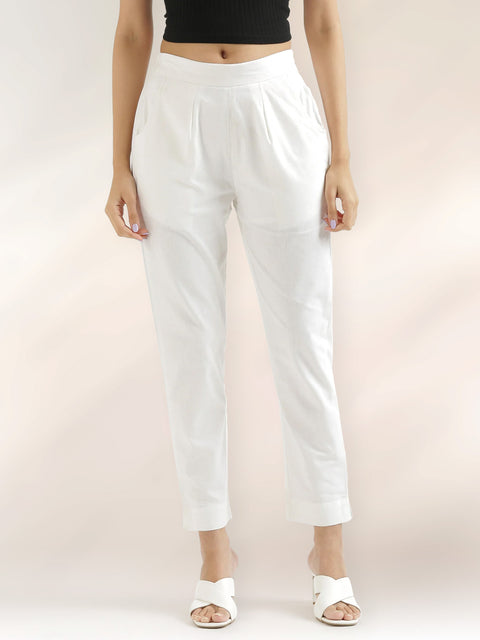 Women's White Cotton Trouser Pant
