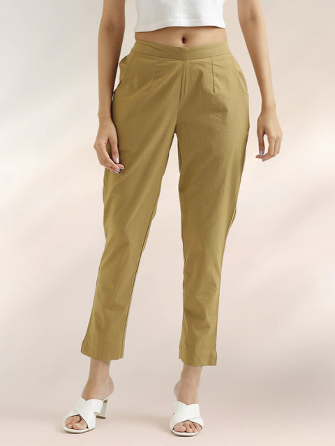 Women's Camel Cotton Trouser Pant