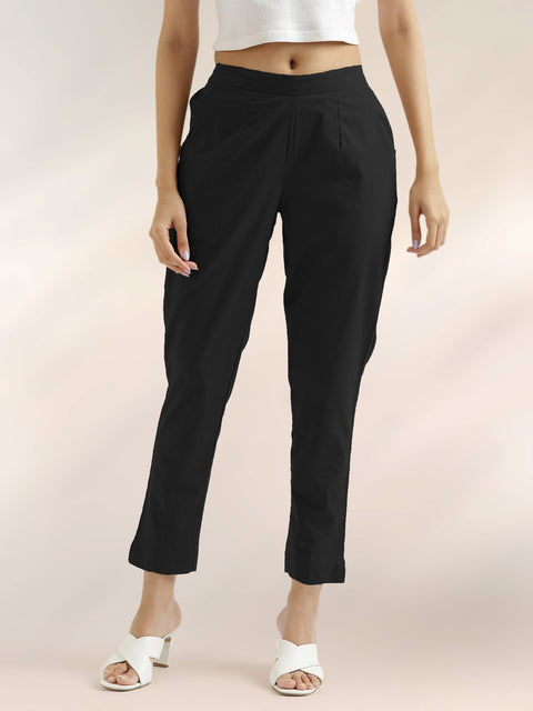 Women's Black Cotton Trouser Pant