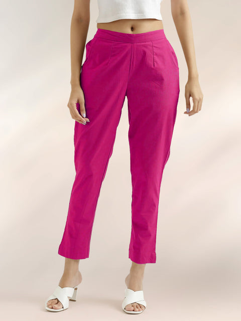Women's Pink Cotton Trouser Pant