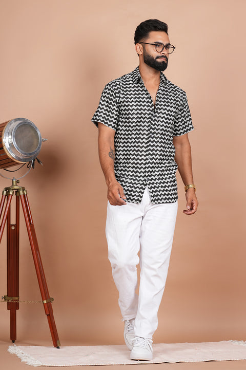 Zigzag Black and White Stripe Print Shirt