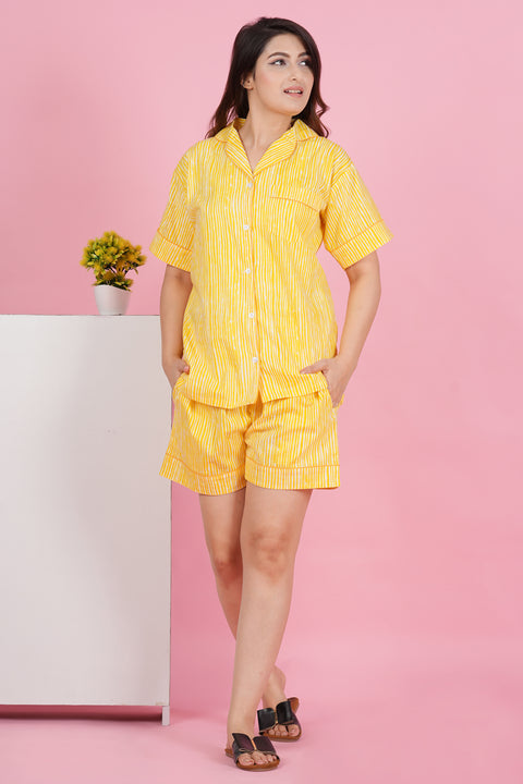 Sunshine Stripe: Yellow and White Print Combo Night Wear