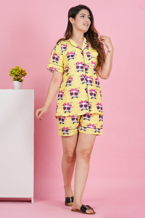 Pretty Panda Star Half Sleeve Shorts Rayon Blend Night Wear Set