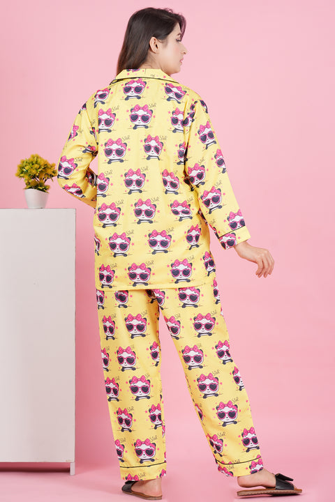 Pretty Panda Star Full Sleeve Pyjama Rayon Blend Night Wear Set