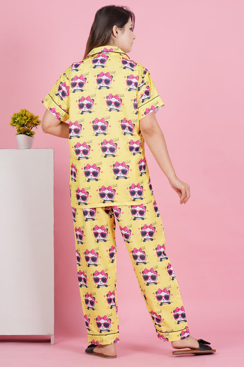 Pretty Panda Star Half Sleeve Pyjama Rayon Blend Night Wear Set