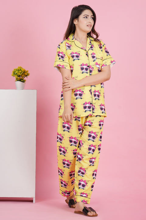Pretty Panda Star Half Sleeve Pyjama Rayon Blend Night Wear Set