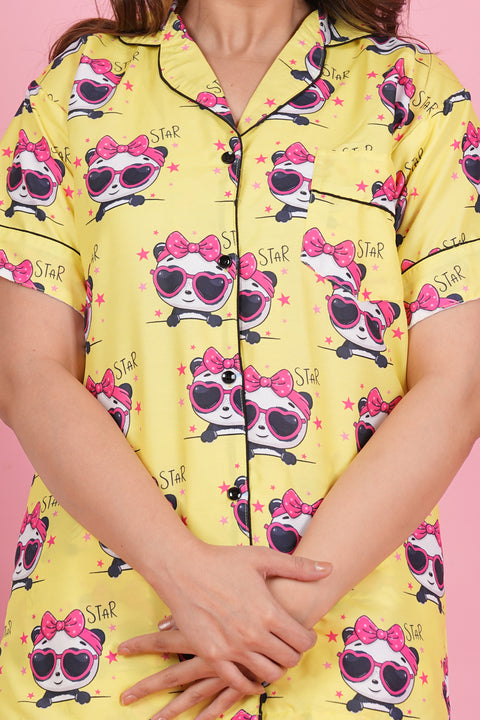 Pretty Panda Star Half Sleeve Shorts Rayon Blend Night Wear Set