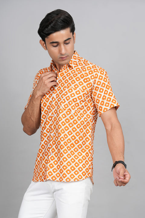 Mandarin Magic: Jaipuri Block Printed Shirt