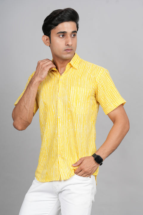 Sunshine Stripe: Yellow and White Printed Shirt