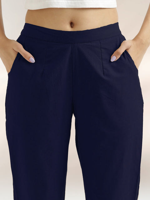 Women's Navy Blue Cotton Trouser Pant