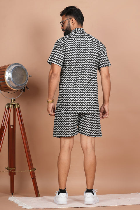 Zigzag Black and White Stripe Print Co-ords Set