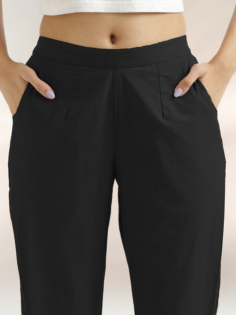 Women's Black Cotton Trouser Pant