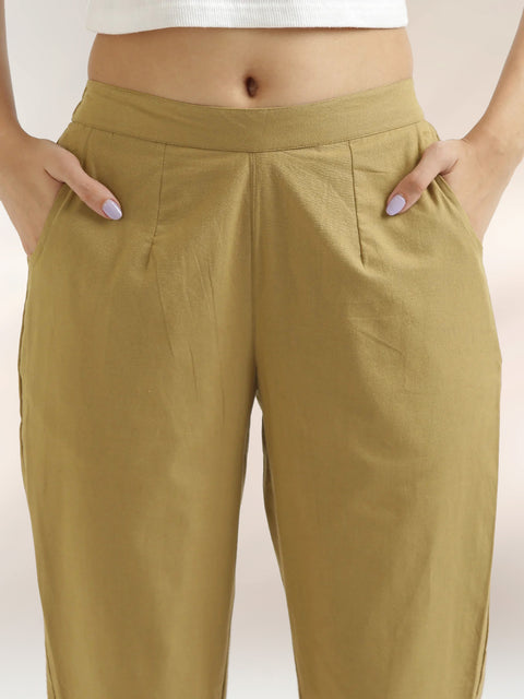 Women's Camel Cotton Trouser Pant
