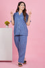 Charming Blue and White Stripe Print Katha Thread Work Half Sleeve Pyjama Set