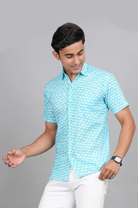 Floral Essence: White Flower Jaipuri Block Printed Shirt