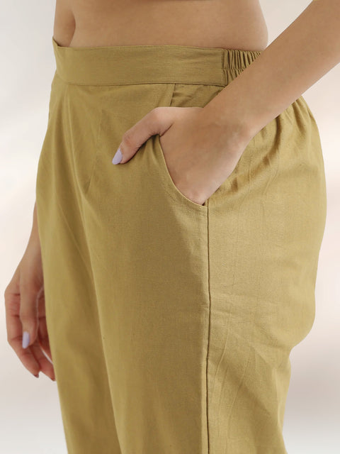 Women's Camel Cotton Trouser Pant