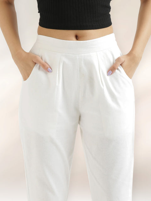 Women's White Cotton Trouser Pant