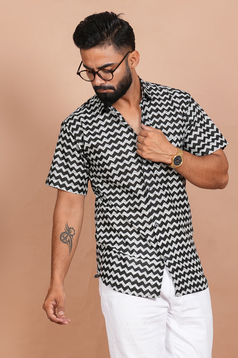 Zigzag Black and White Stripe Print Shirt