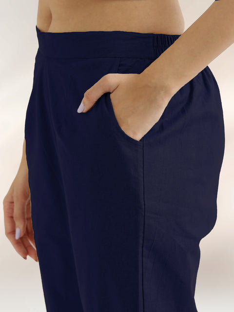 Women's Navy Blue Cotton Trouser Pant