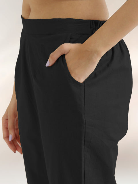 Women's Black Cotton Trouser Pant