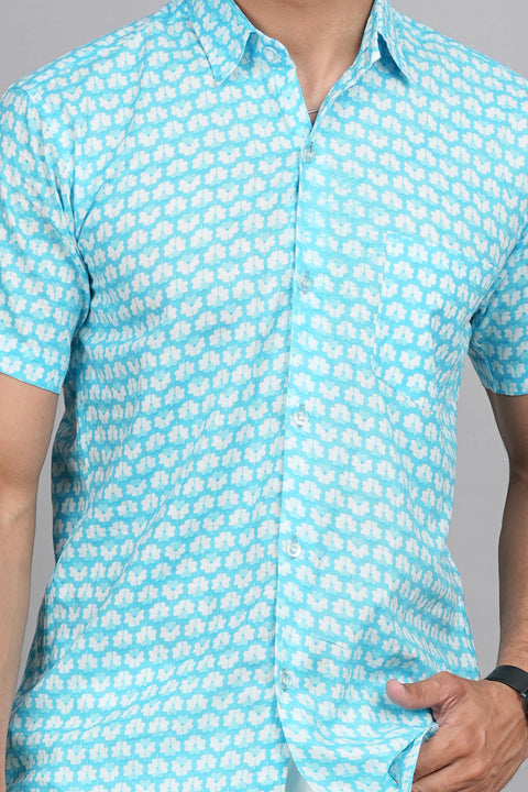 Floral Essence: White Flower Jaipuri Block Printed Shirt
