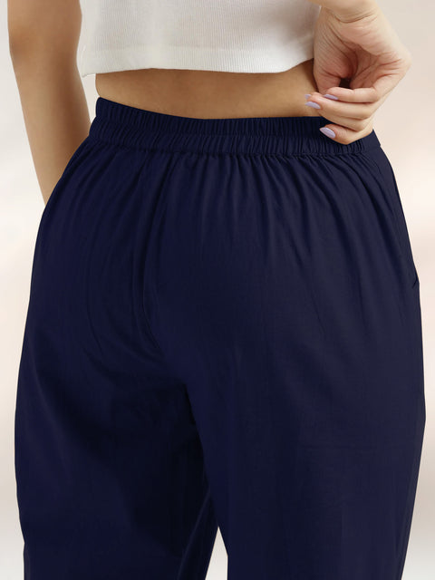 Women's Navy Blue Cotton Trouser Pant