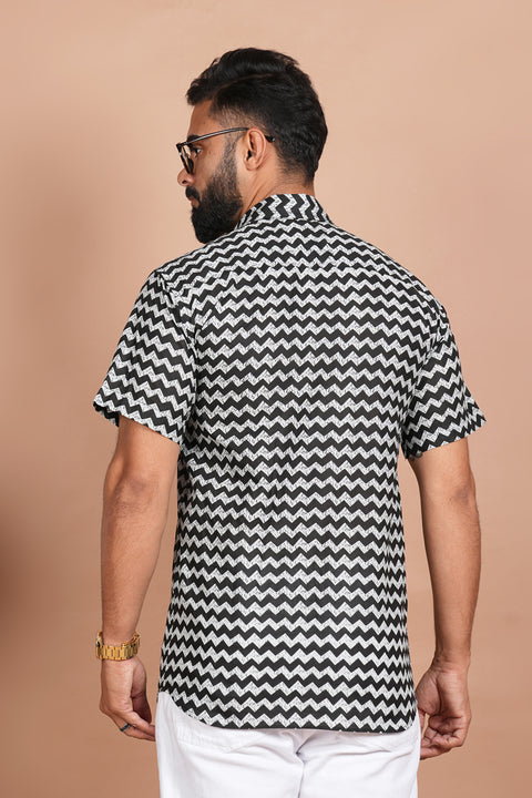 Zigzag Black and White Stripe Print Shirt