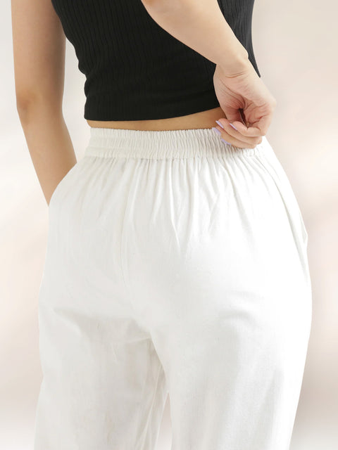 Women's White Cotton Trouser Pant
