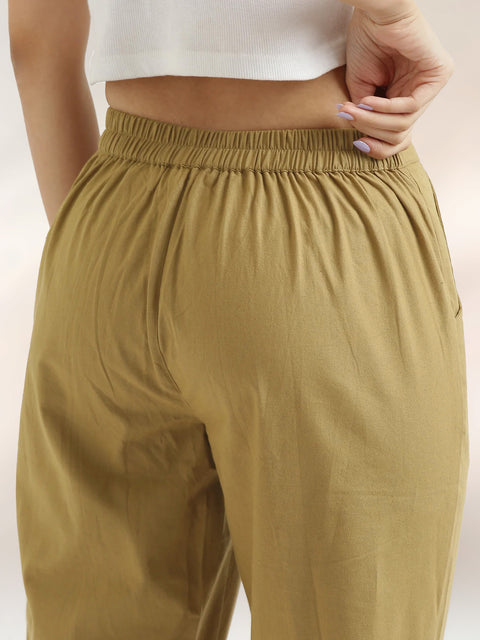 Women's Camel Cotton Trouser Pant