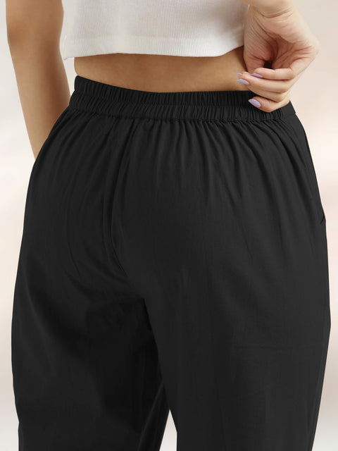 Women's Black Cotton Trouser Pant