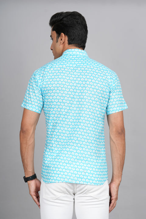 Floral Essence: White Flower Jaipuri Block Printed Shirt