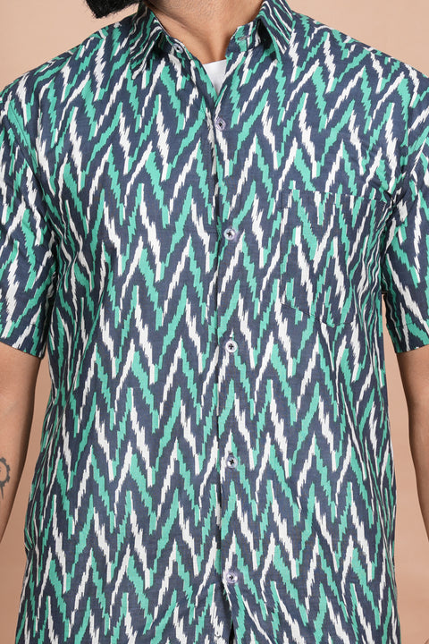 Stylish Zigzag Green, Blue, and White Print Co-ords Set
