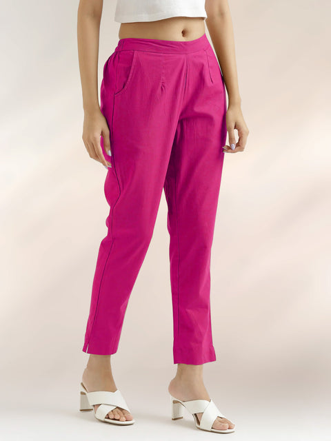 Women's Pink Cotton Trouser Pant