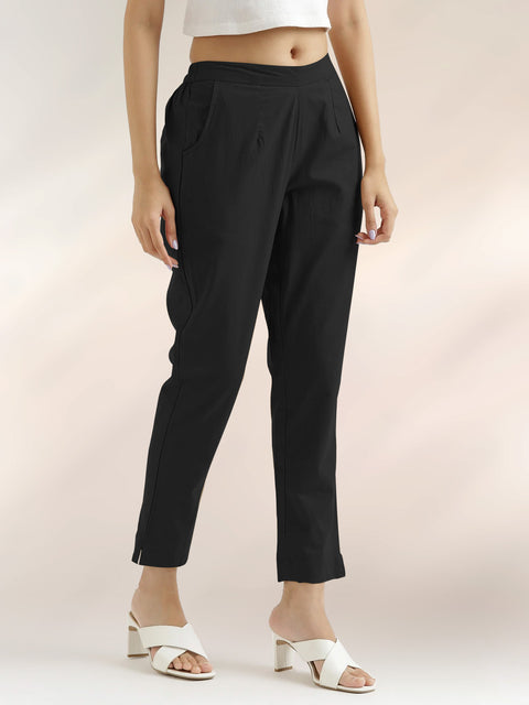 Women's Black Cotton Trouser Pant