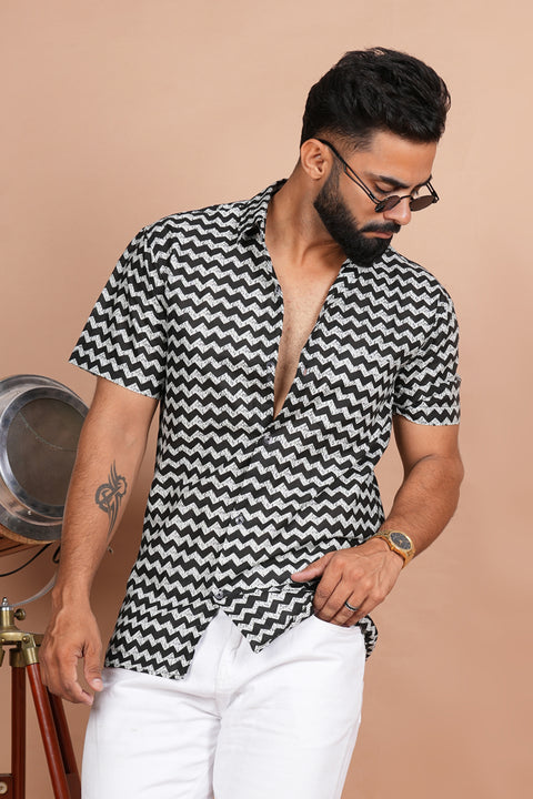 Zigzag Black and White Stripe Print Shirt