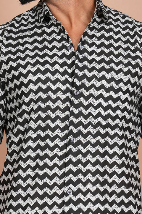 Zigzag Black and White Stripe Print Shirt