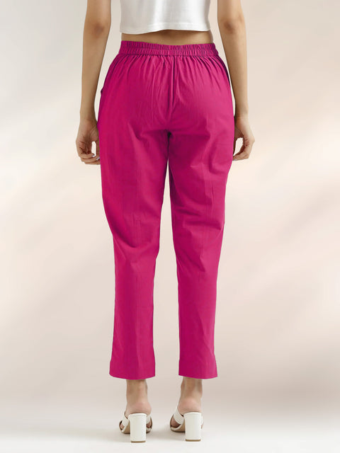 Women's Pink Cotton Trouser Pant