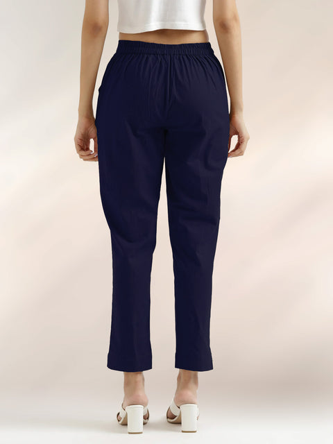Women's Navy Blue Cotton Trouser Pant