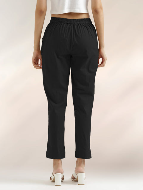 Women's Black Cotton Trouser Pant