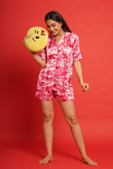 Resin Art Red Half Sleeve Shorts Set