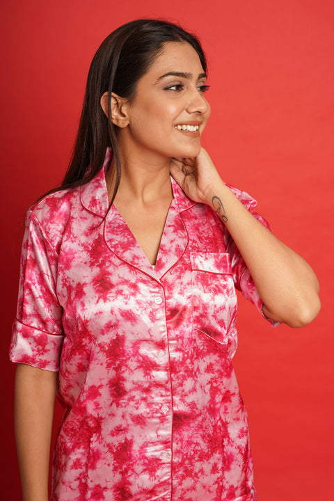 Resin Art Red Half Sleeve Shorts Set