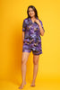 Resin Art Purple and Golden Half Sleeve Shorts Set