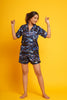 Resin Art Navy Blue and Golden Half Sleeve Shorts Set