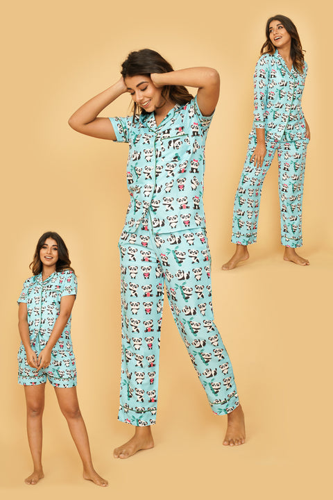 Cute Panda Poses Combo Night Wear Set