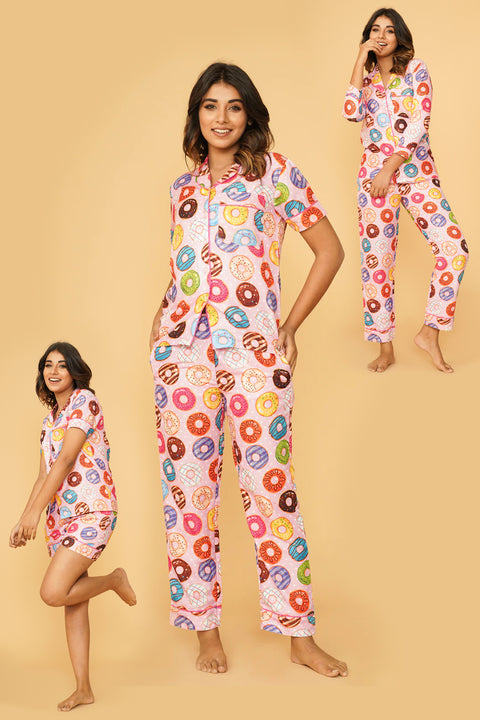 Colorful Donuts Combo Night Wear Set