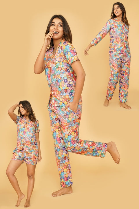Colorful Flowers Combo Night Wear Set