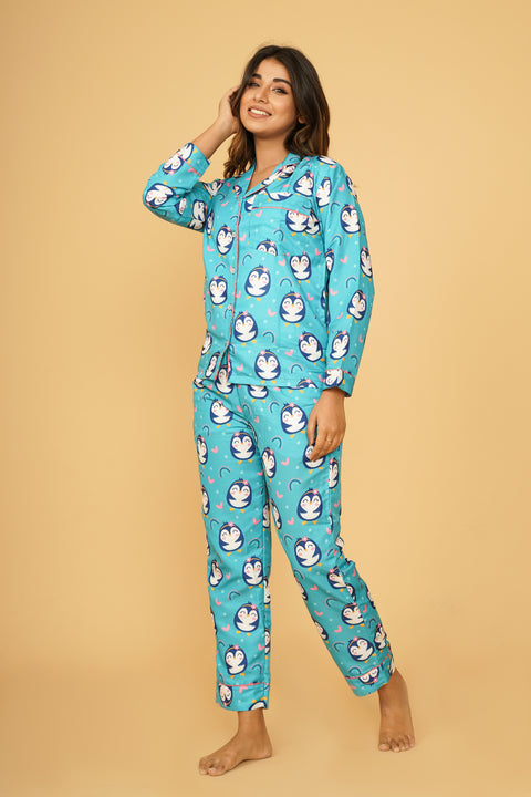 Cute Penguin Love Full Sleeve Pyjama Set