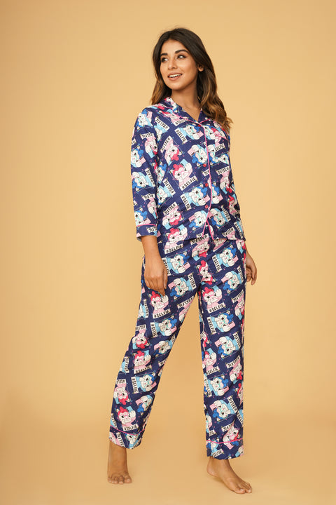 Kitty Selfie Full Sleeve Pyjama Set